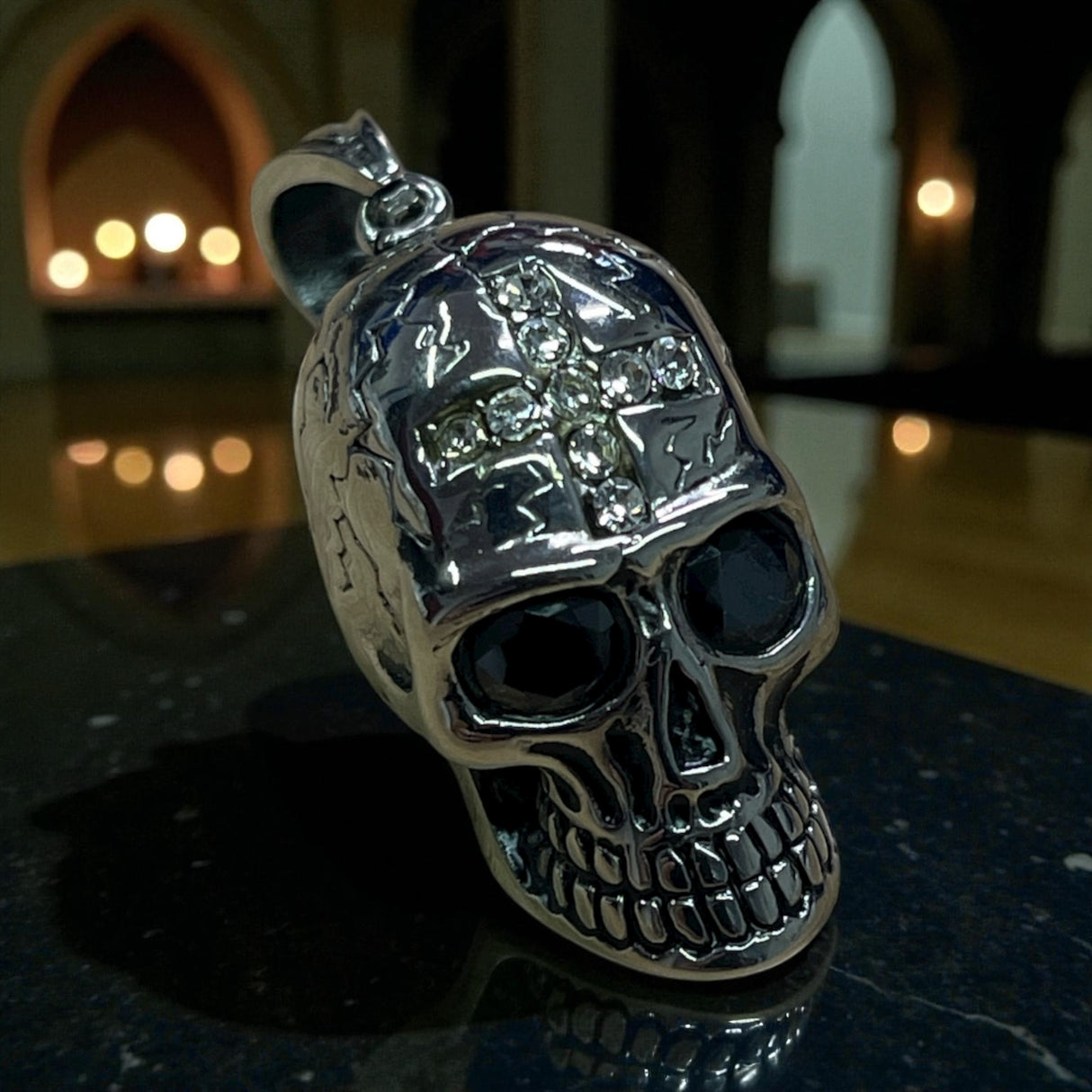 Edelstahlanhänger CROSSFIRE SKULL WHITE