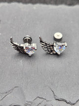 Edelstahl Ohrstecker "White Wing" mit Drehverschluss (1 Ohrstecker)