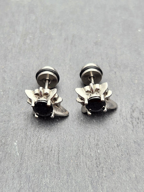 Edelstahl Ohrstecker "Black Edelweiss" mit Drehverschluss