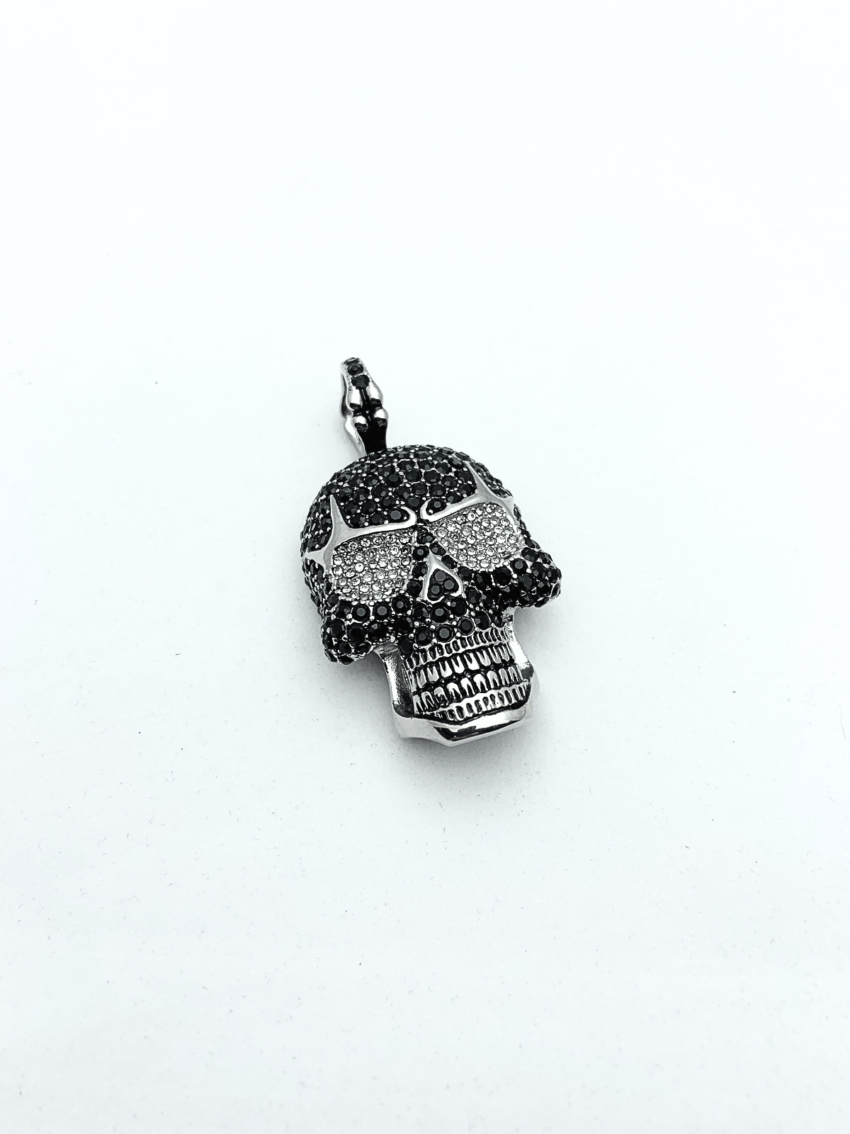 Edelstahlanhänger B&W GLITTER SKULL